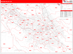 South Bay-Silicon Valley Metro Area Digital Map Red Line Style